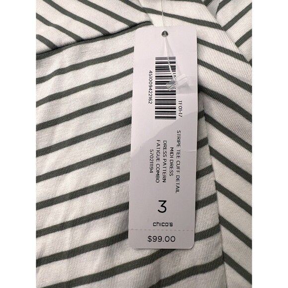 Chico's long dress Size 3 X Large Striped Tee Cuffed Detail White Green New 16 - Picture 5 of 11